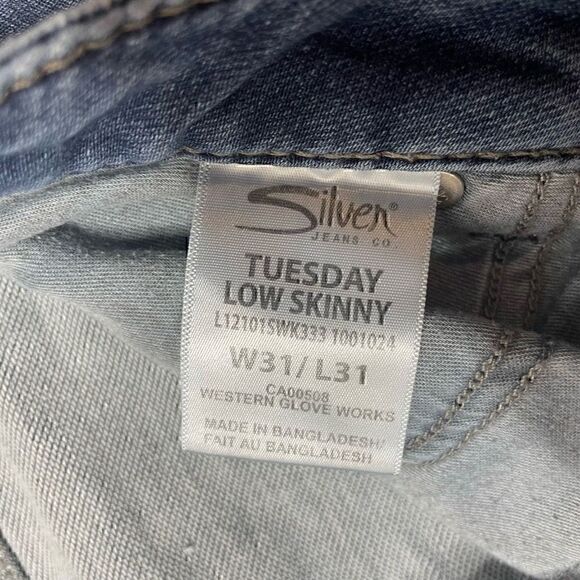 Silver Jeans Tuesday Low Rise Skinny Size W31/L31 Blue Denim Distressed - Picture 3 of 11